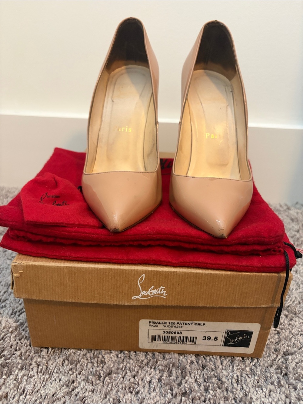 Christian Louboutin Nude Patent Leather Pointed Pumps
